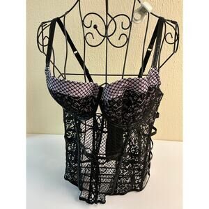 Victoria’s Secret 36C Purple Black Lace Corset - Sexy Sheer Mesh  NWT!